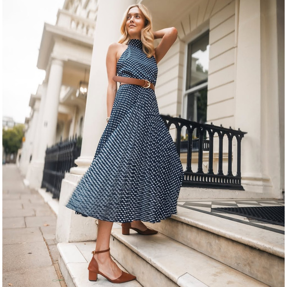 ZARA BLOGGER FAVE!!! Belted Pleated Halter Midi Dress NWT 💙 - Picture 9 of 16